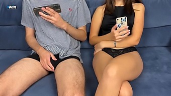 Stepbrother Joins Stepsister In Watching Porn And Masturbating, But She Surprises Him With A Handjob And Facial